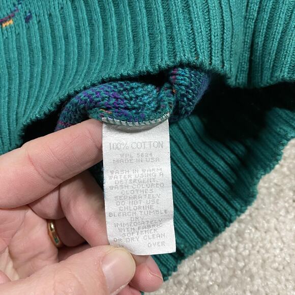 Vintage Golf Knit Sweater Mens M Pacific Coast Green Cotton Abstract 90s Preppy - Picture 3 of 7